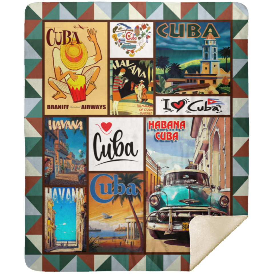 Cuba Blanket, Habana Cuba Quilt, Fleece Sherpa, I Love Cuba, Cubans Gift Ideas MSHM Premium Sherpa Blanket 50x60
