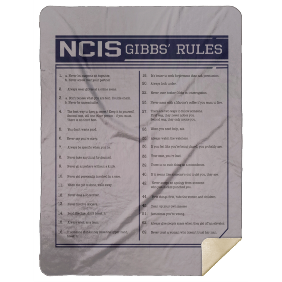 NCIS Gibbs' Rules Blanket, NCIS Gibbs' Rules Fleece, or Sherpa Blanket MSHL Premium Sherpa Blanket 60x80
