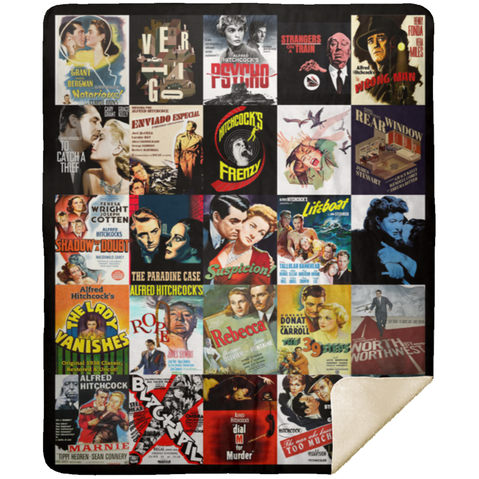 Alfred Hitchcock Blankets, Alfred Hitchcock Best Movies Ever Fleece Sherpa MSHM Premium Sherpa Blanket 50x60