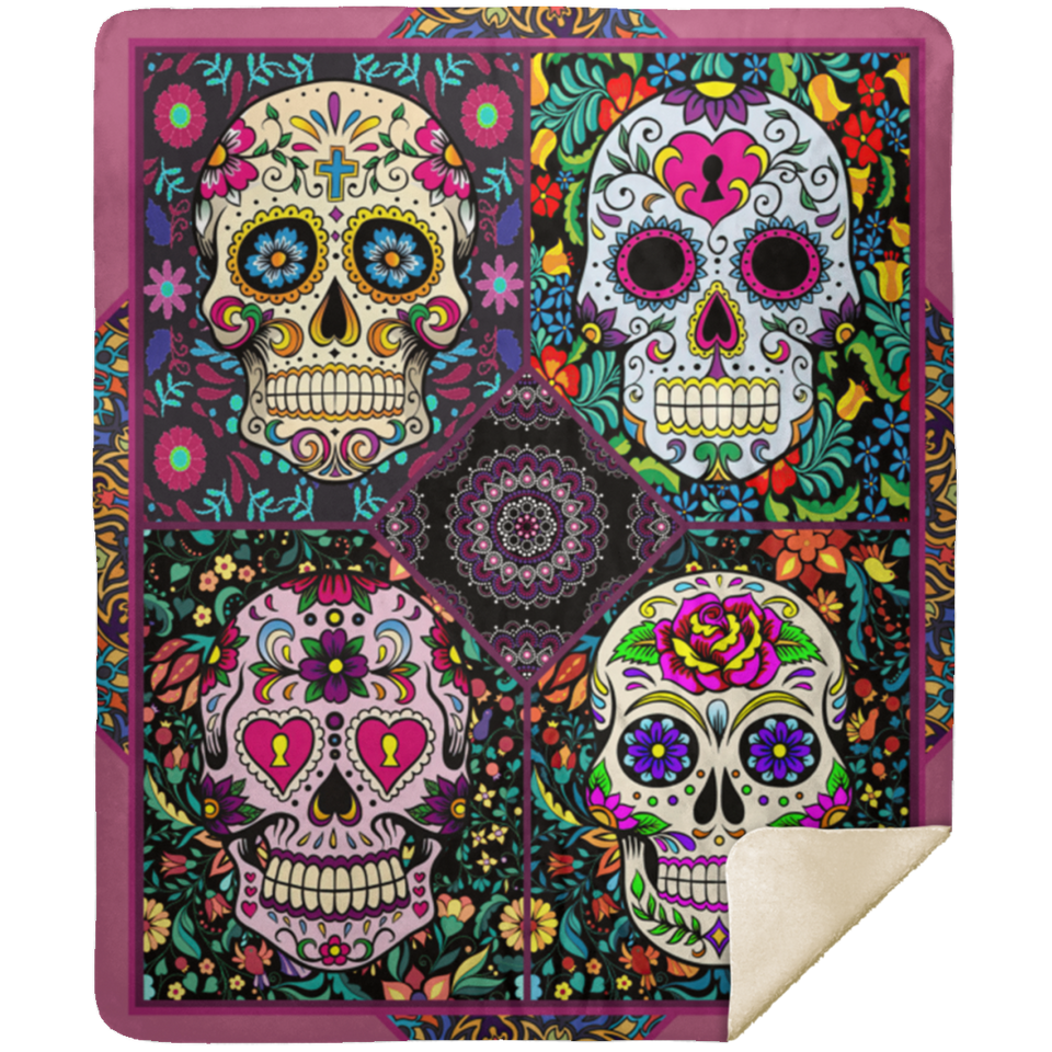 Sugar Skull Blanket, Sugar Skull, Colorful Skull Fleece, Sherpa Blanket MSHM Premium Mink Sherpa Blanket 50x60