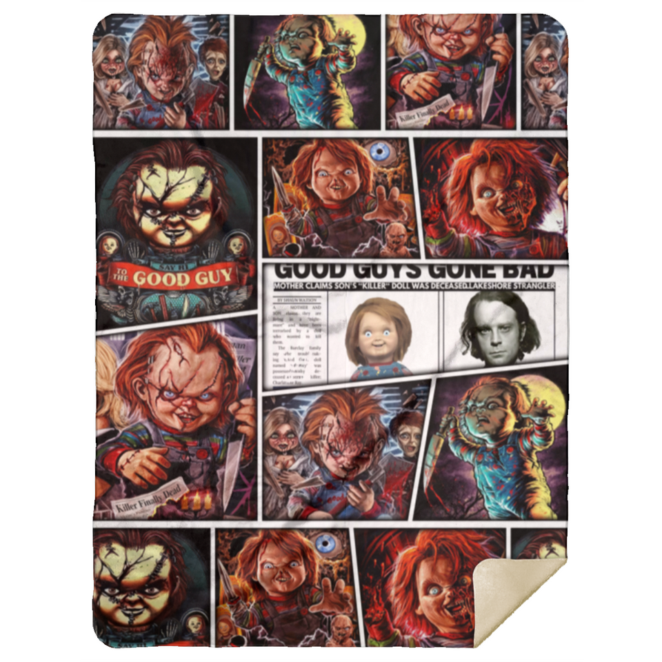 Scary Chucky Blankets, Good Guys Gone Bad Quilt, Fleece Sherpa, Halloween Gifts MSHL Premium Sherpa Blanket 60x80