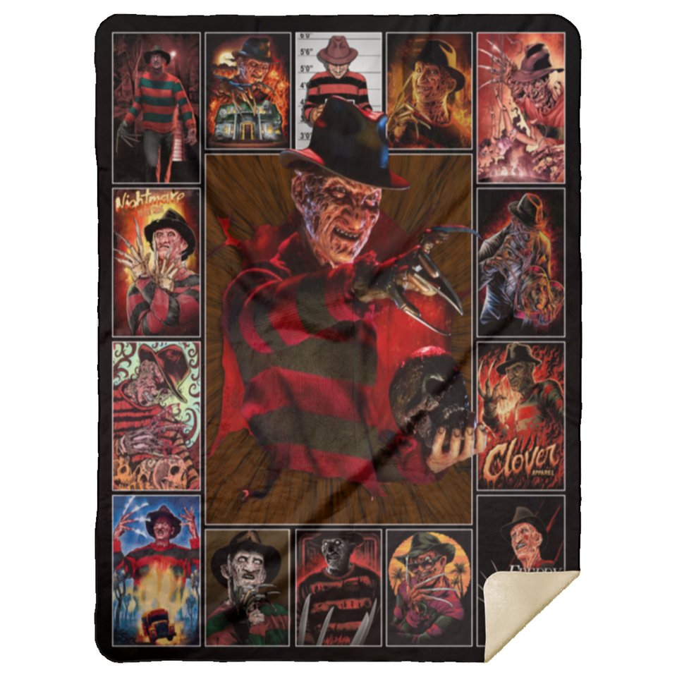 Freddy Krueger Blankets, Nightmare Halloween Quilt, Fleece Sherpa, Horror Gifts MSHL Premium Sherpa Blanket 60x80
