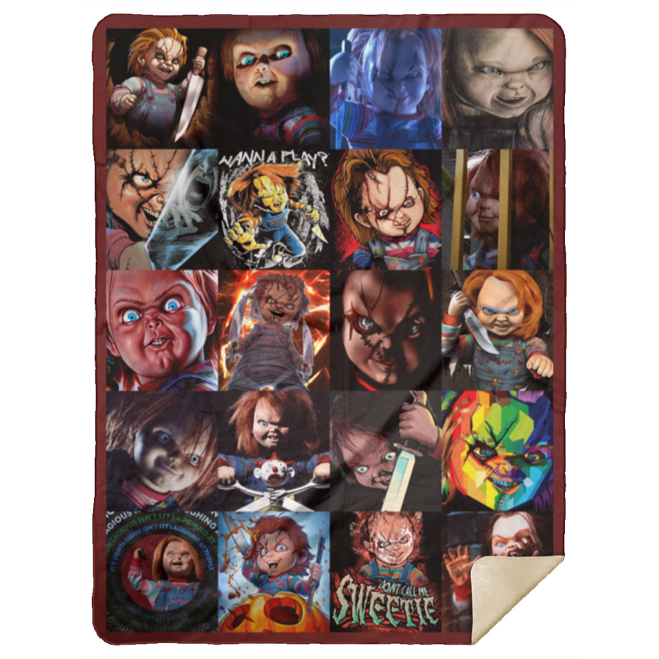 Chucky Blankets, Wanna Play Quilt, Fleece Sherpa, Halloween Creepy Movies Gifts MSHL Premium Sherpa Blanket 60x80