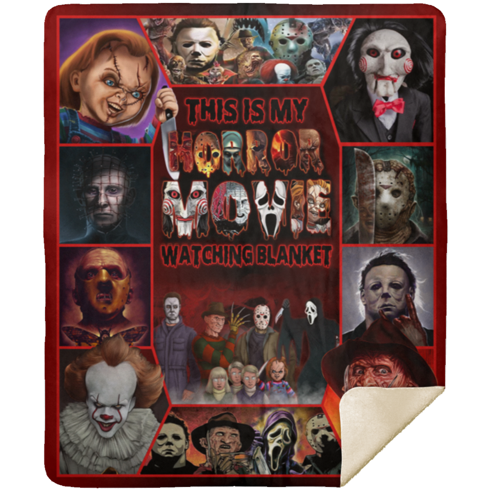 This is My Horror Movie Watching Blanket, Horror Character Icons Fleece Sherpa MSHM Premium Sherpa Blanket 50x60