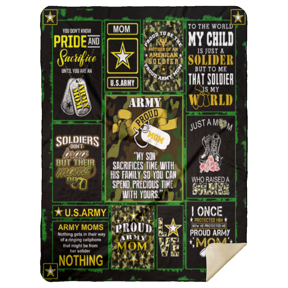 Proud Army Mom Blanket, Soldiers US Army Fleece, Sherpa Blanket Gift Idea MSHL Premium Sherpa Blanket 60x80