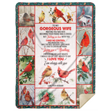 Cardinal Bird Blanket, To My Gorgeous Wife I Love You Quilt, Fleece Sherpa MSHL Premium Sherpa Blanket 60x80