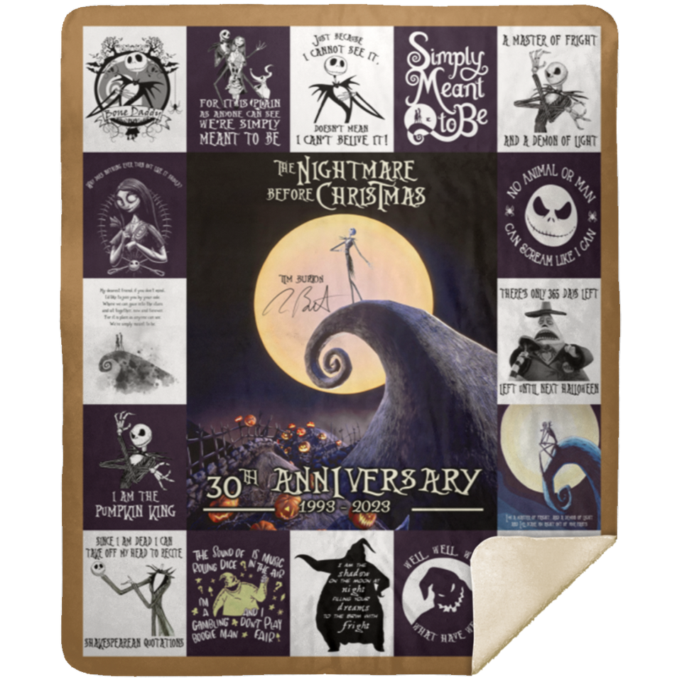 The Nightmare Before Christmas Blanket 30th Anniversary Fleece, Sherpa Blanket MSHM Premium Sherpa Blanket 50x60