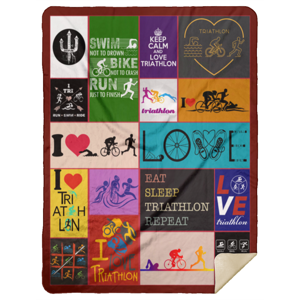 Triathlon Blanket, I Love Triathlon Fleece, Sherpa Blanket Fluffy, Cozy, Plush MSHL Premium Sherpa Blanket 60x80