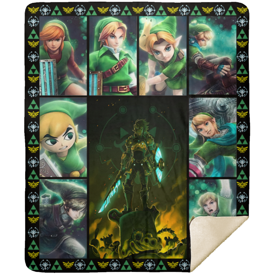 The Legend of Zelda Blanket, Evolution of Link Fleece, Sherpa Blanket - MSHM Premium Mink Sherpa Blanket 50x60