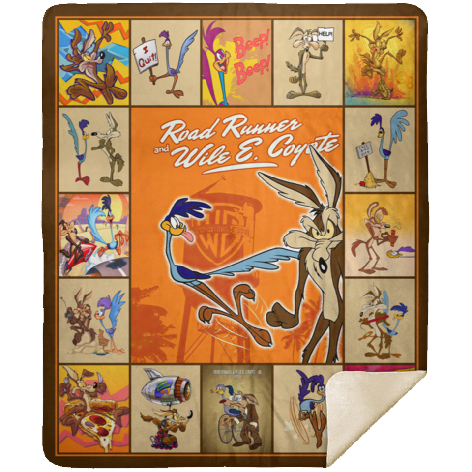 Wile E. Coyote and the Road Runner Blanket, Looney Tunes Quilt, Fleece Sherpa MSHM Premium Sherpa Blanket 50x60