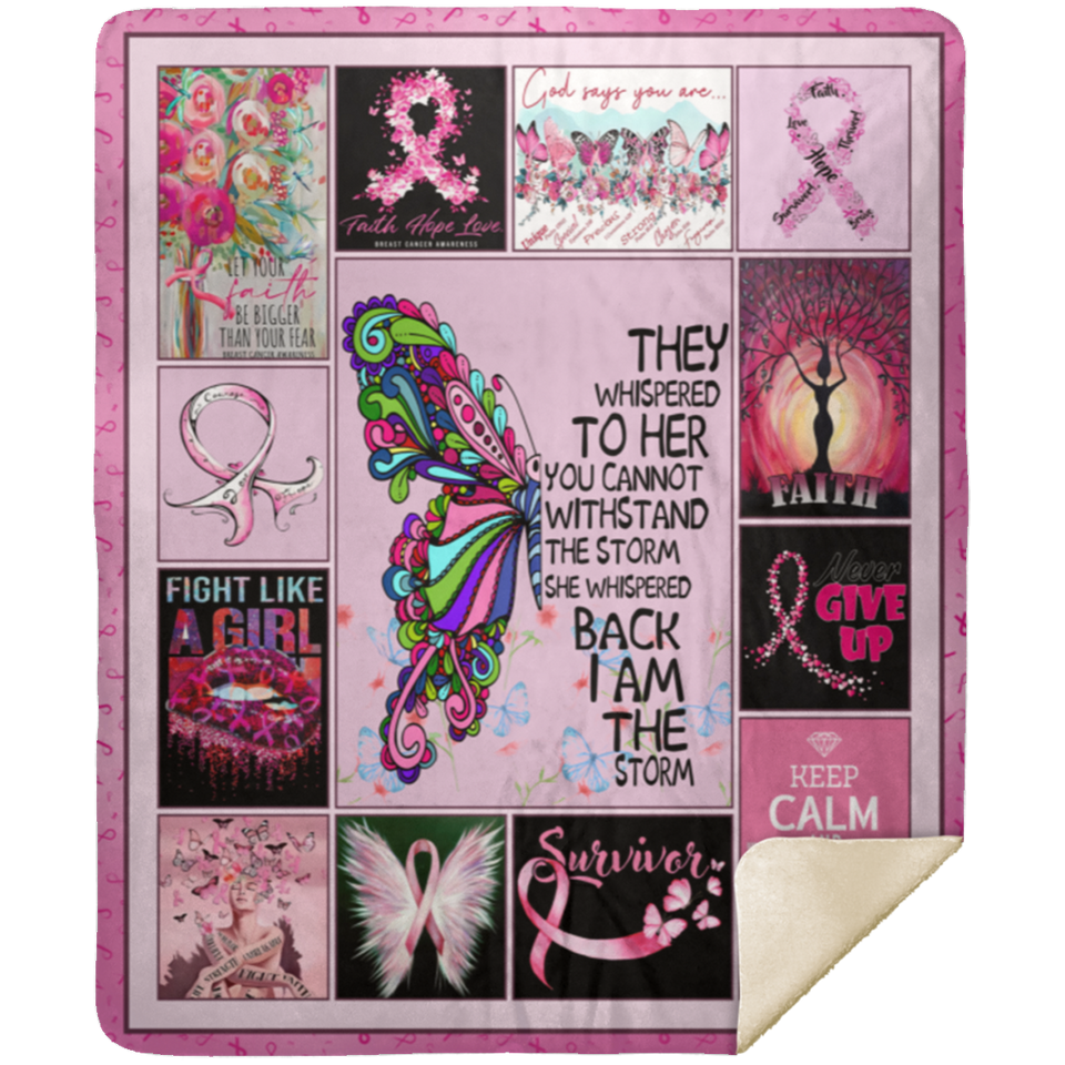 Breast Cancer Awareness Blanket, Pink Ribbon Butterfly Fleece, Sherpa Blanket MSHM Premium Sherpa Blanket 50x60