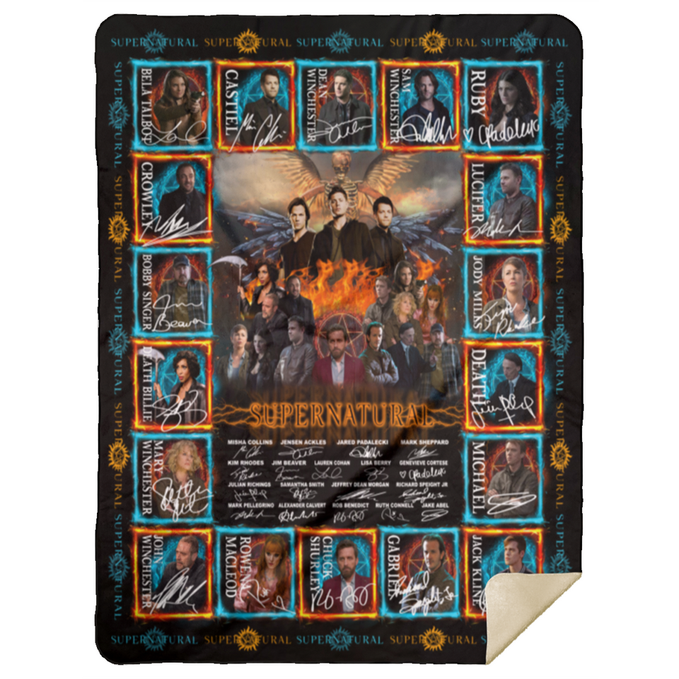Supernatural Blankets, Demons Hunters Quilt, Fleece Sherpa, Jared Padalecki MSHL Premium Sherpa Blanket 60x80
