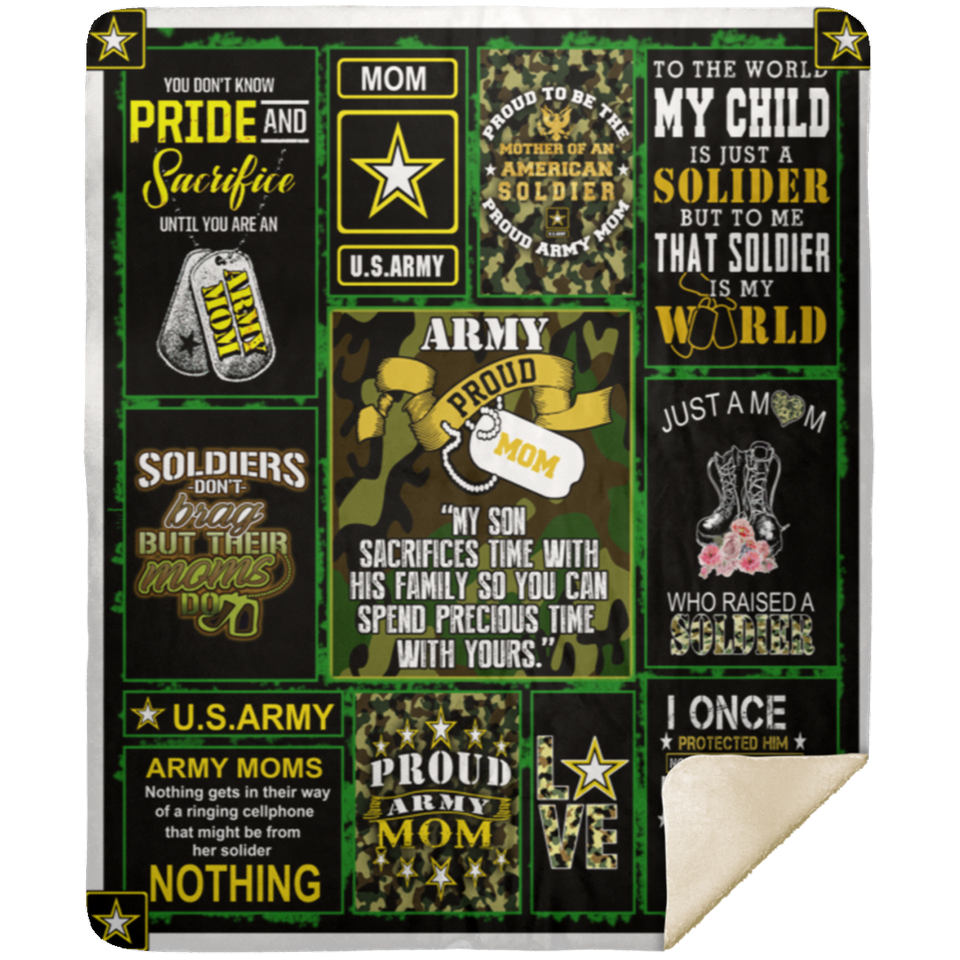 Proud Army Mom Blanket, Soldiers US Army Fleece, Sherpa Blanket Gift Idea MSHM Premium Sherpa Blanket 50x60