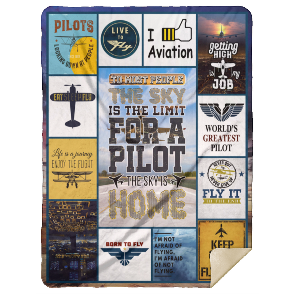 Pilot Blanket, The Sky Is Home Fleece, Sherpa Blanket MSHL Premium Mink Sherpa Blanket 60x80
