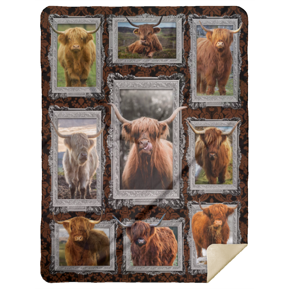 Highland Cows Blanket, Highland Cows 3D Theme Quilt, Fleece Sherpa, Cow Gifts - MSHL Premium Mink Sherpa Blanket 60x80