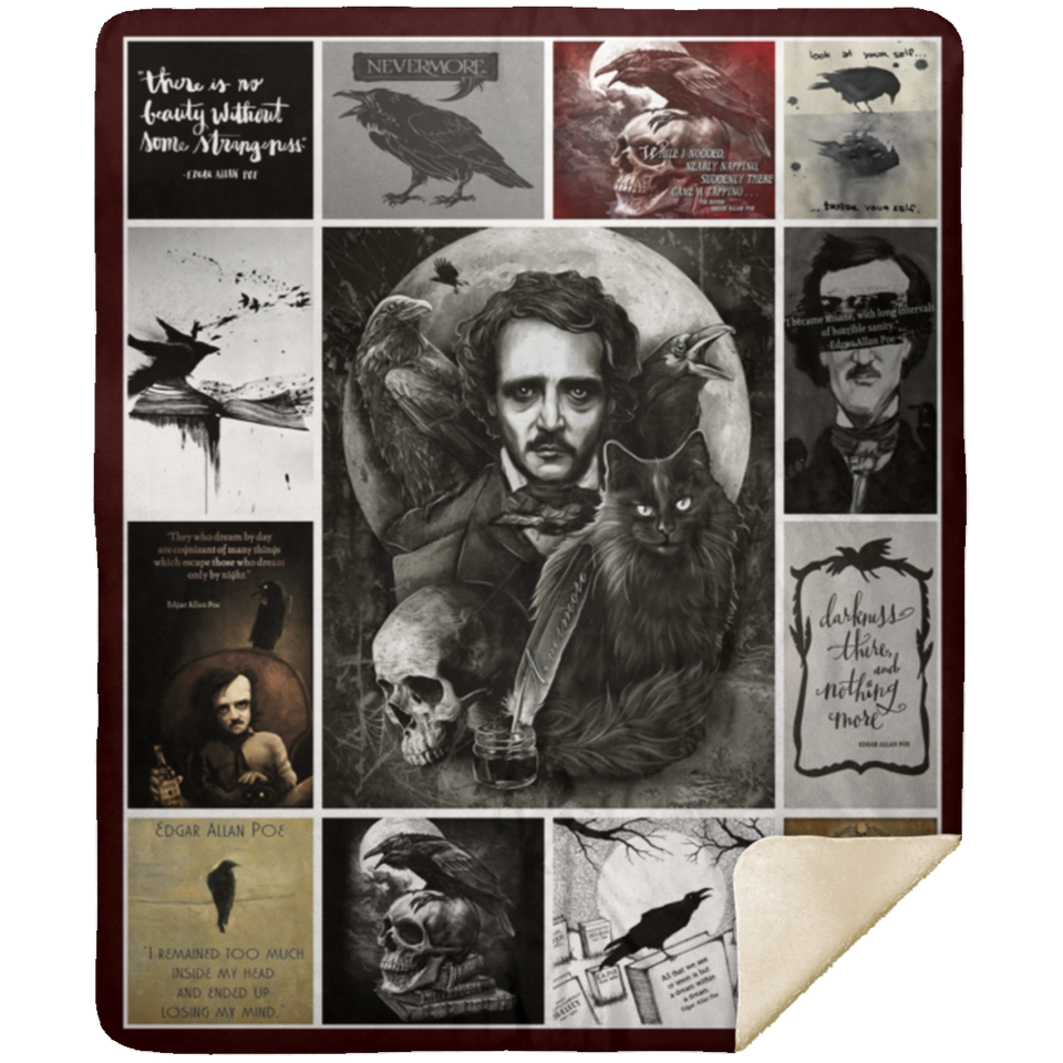 Edgar Allan Poe Blanket, Edgar Allan Poe Books Fleece, Sherpa Blanket MSHM Premium Mink Sherpa Blanket 50x60