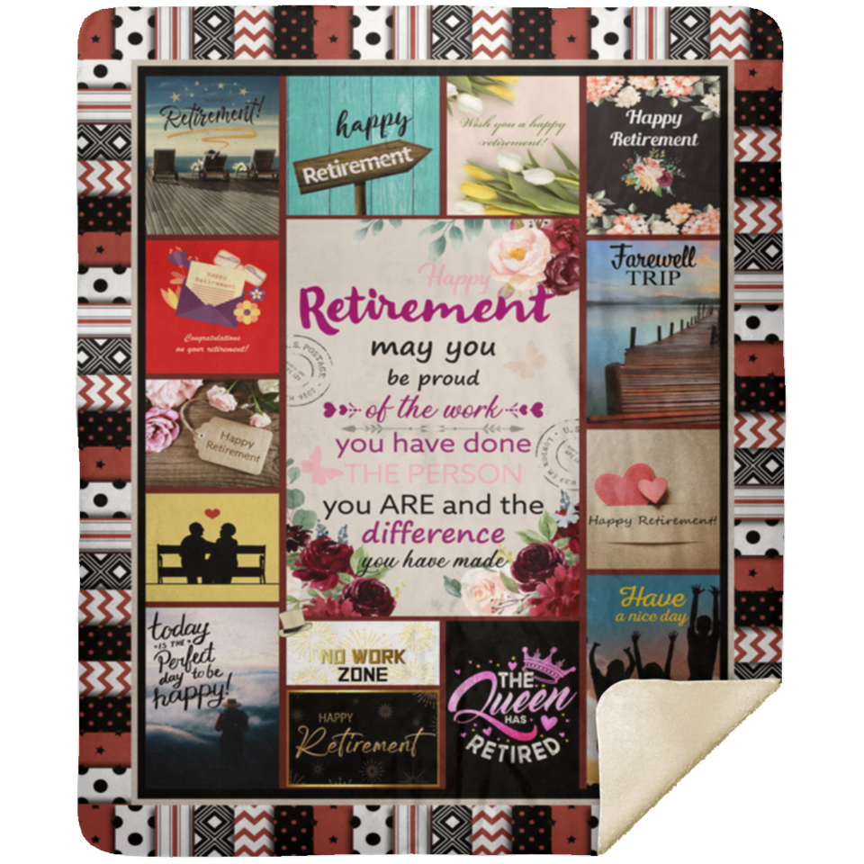 Retirement Blanket, Happy Retirement Quilt, Fleece Sherpa, Birthday Gift Ideas - MSHM Premium Mink Sherpa Blanket 50x60