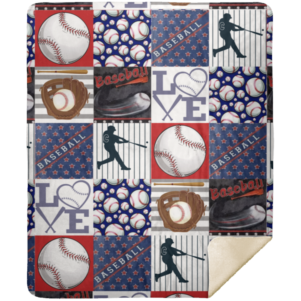 Baseball Blanket, Baseball Balls Theme Quilt, Fleece Sherpa, Gift for Lovers MSHM Premium Sherpa Blanket 50x60