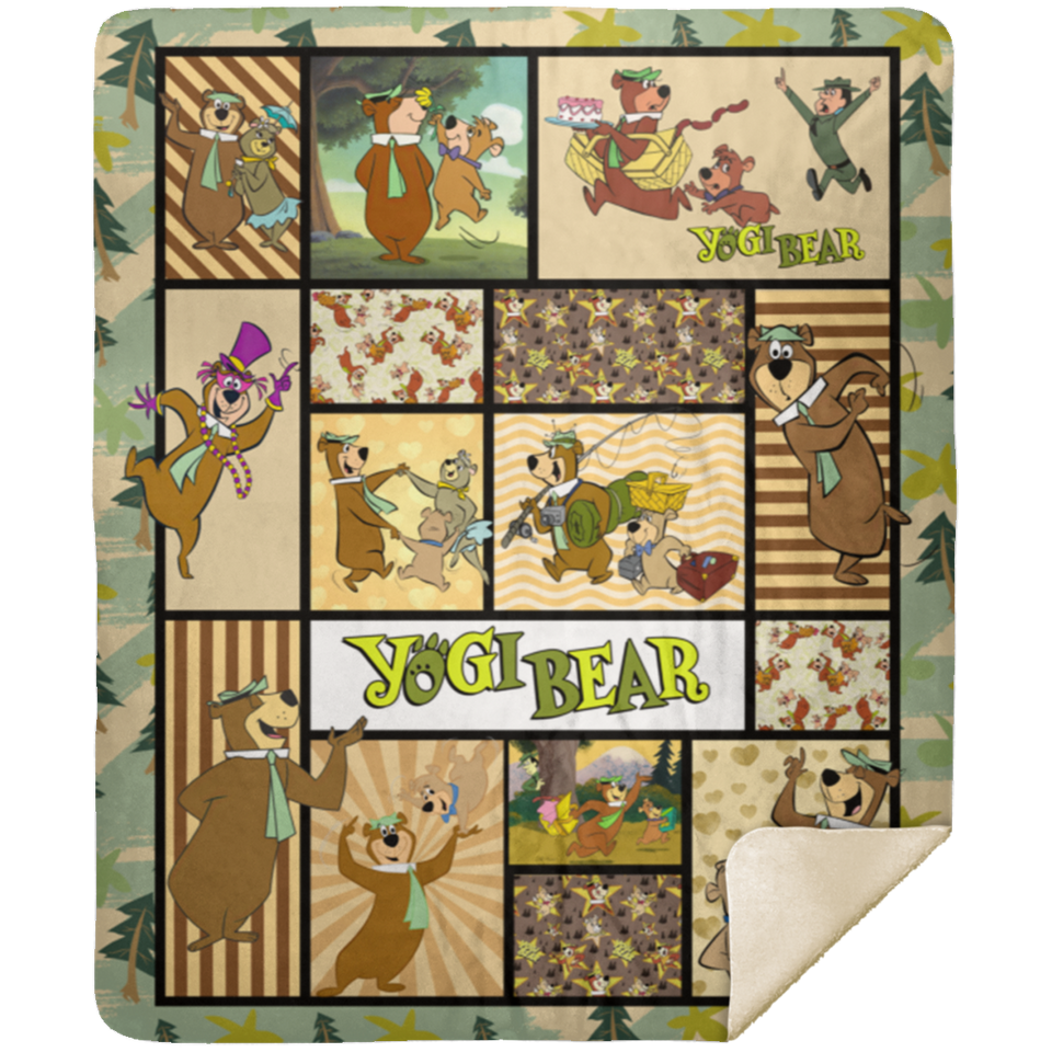 Yogi Bear Blankets, Jellystone Park Fleece Sherpa Blanket, Boo-Boo, Ranger Smith MSHM Premium Sherpa Blanket 50x60