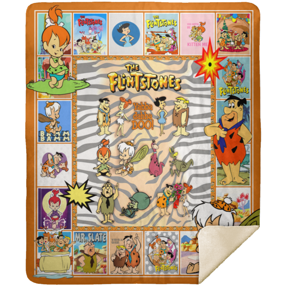 The Flintstones Blanket, 60s Cartoon TV Series Fleece, Sherpa Soft and Cozy MSHM Premium Sherpa Blanket 50x60