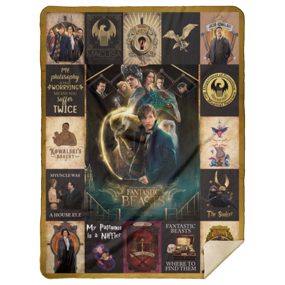Fantastic Beasts & Where To Find Them Blanket, Harry Potter Quilt, Fleece Sherpa MSHL Premium Sherpa Blanket 60x80