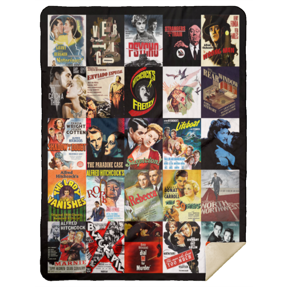 Alfred Hitchcock Blankets, Alfred Hitchcock Best Movies Ever Fleece Sherpa MSHL Premium Sherpa Blanket 60x80