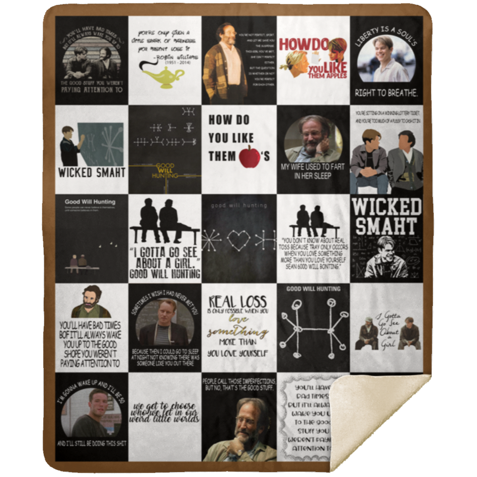 Good Will Hunting Blankets, Wicked Smaht Quilt, Fleece Sherpa, Matt Damon MSHM Premium Sherpa Blanket 50x60