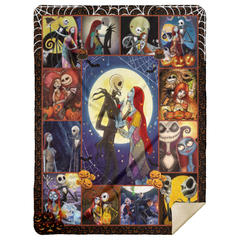 The Nightmare Before Christmas Blanket, Jack & Sally Fleece, Sherpa Halloween MSHL Premium Sherpa Blanket 60x80