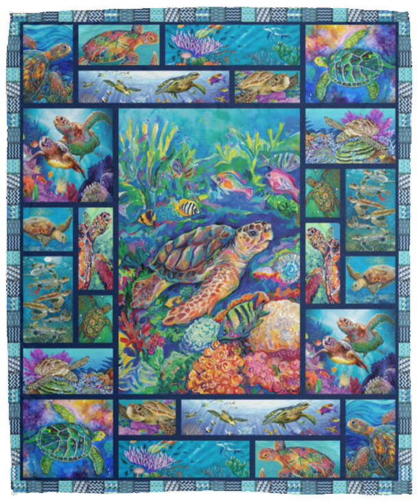 Turtle Blanket, Sea turtle Fleece Blanket, Coral Sherpa Blanket VPM Cozy Plush Fleece Blanket - 50x60