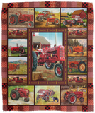 Red Tractor Blanket, Farming Tractor On Prairie Fleece, Sherpa Blanket - VPM Cozy Plush Fleece Blanket - 50x60