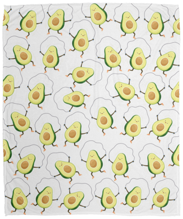 Avocado Blanket, White Avocado Cute Fruit Skipping Exercise Fleece Blanket - VPM Cozy Plush Fleece Blanket - 50x60