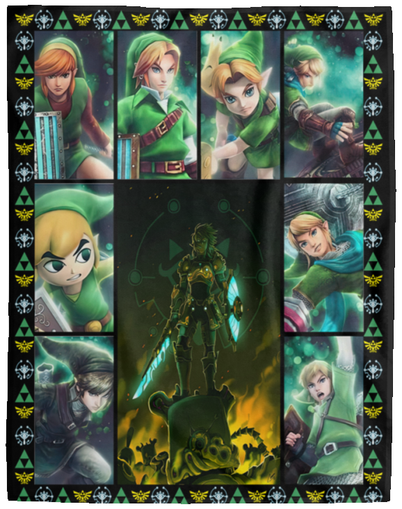 The Legend of Zelda Blanket, Evolution of Link Fleece, Sherpa Blanket - VPL Cozy Plush Fleece Blanket - 60x80