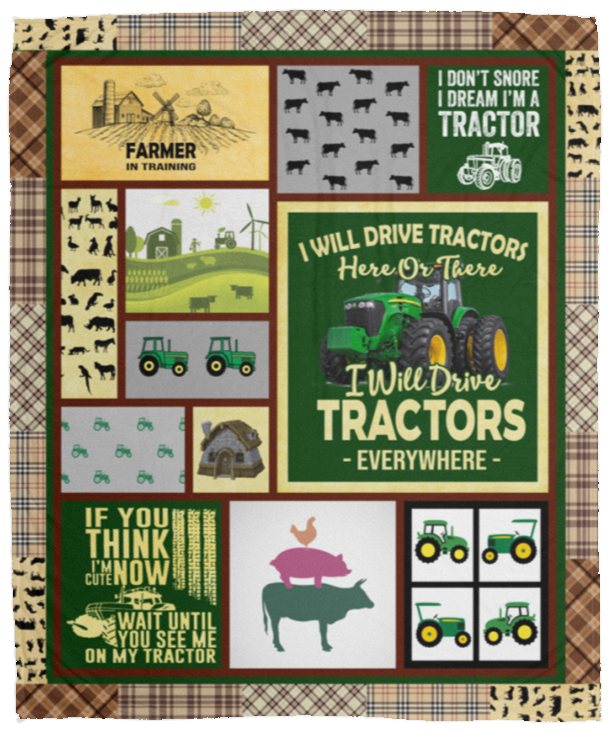 Green Tractor Blanket, Farmer in Training Fleece, Sherpa Blanket VPM Cozy Plush Fleece Blanket - 50x60