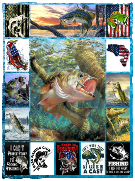 Bass Fish Blanket Fishing Throw Blanket, Fish Hunter Gifts for Boy Boyfriend Dad - VPS Cozy Plush Fleece Blanket - 30x40