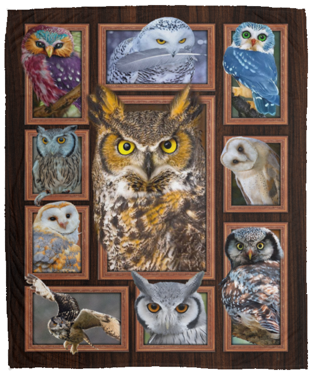 Owl Blanket, Owl 3D Fleece, Sherpa Blanket, Owl Lover Gift Ideas - VPM Cozy Plush Fleece Blanket - 50x60