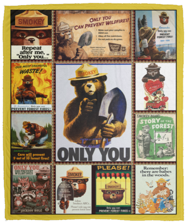 Smokey Bear Blanket, Only You Can Prevent Wildfires Fleece, Sherpa Blanket VPM Cozy Plush Fleece Blanket - 50x60