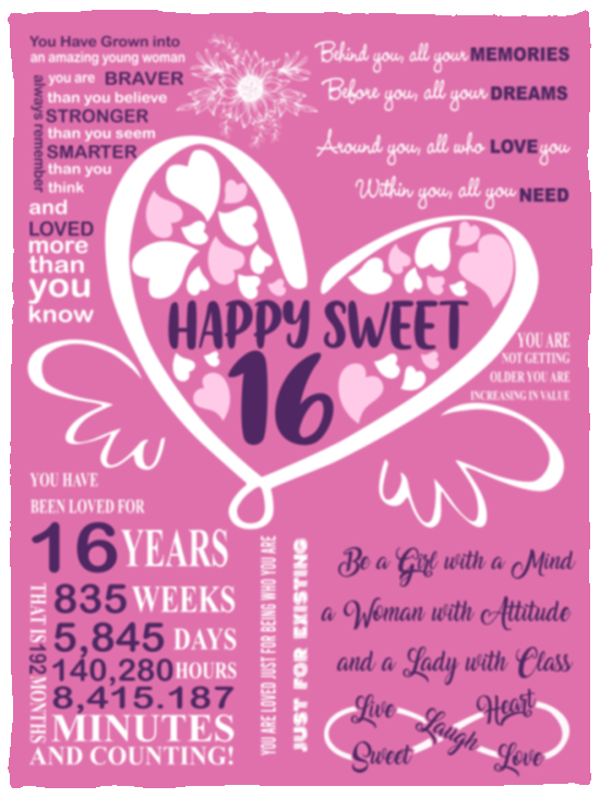 16th Birthday Blankets, Happy Sweet 16 Quilt, Fleece Sherpa, Birthday Gifts VPS Cozy Plush Fleece Blanket - 30x40