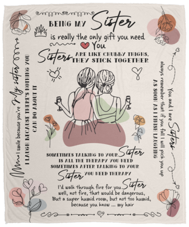 Funny Sister Blanket with Loving Messages, Sister Gifts for Sister, Blanket for sister, Best Sister Ever Lightweight Fleece Blanket 50x60 in - VPM Cozy Plush Fleece Blanket - 50x60