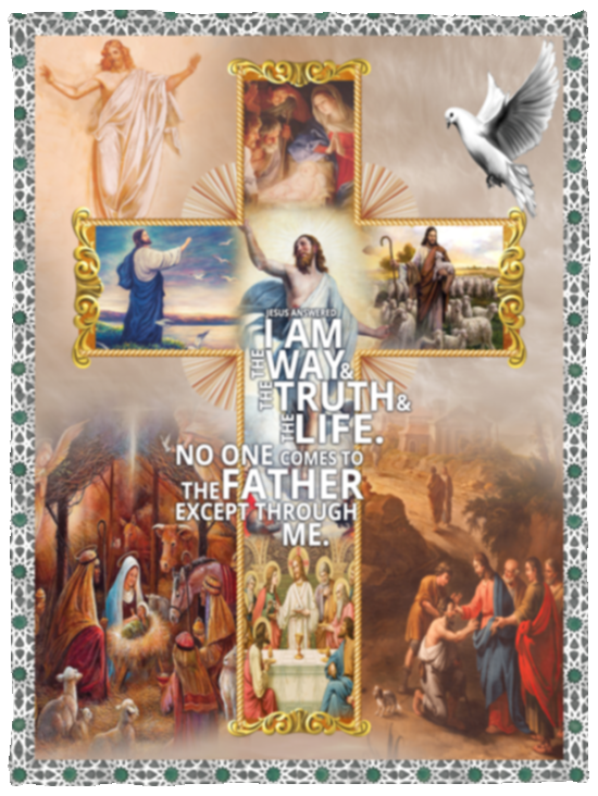 Jesus Blankets, Jesus The Truth The Way The Life in Heart Quilt, Fleece Sherpa VPS Cozy Plush Fleece Blanket - 30x40