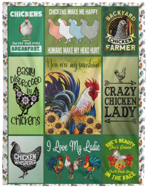Chicken Blanket, Easily Distracted By Chickens Quilt, Fleece Sherpa, Gift Ideas VPL Cozy Plush Fleece Blanket - 60x80