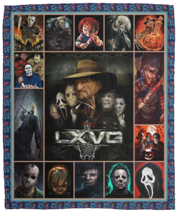 Horror Squad Blankets, Serial Killers Halloween Movies Quilt, Fleece Sherpa VPM Cozy Plush Fleece Blanket - 50x60