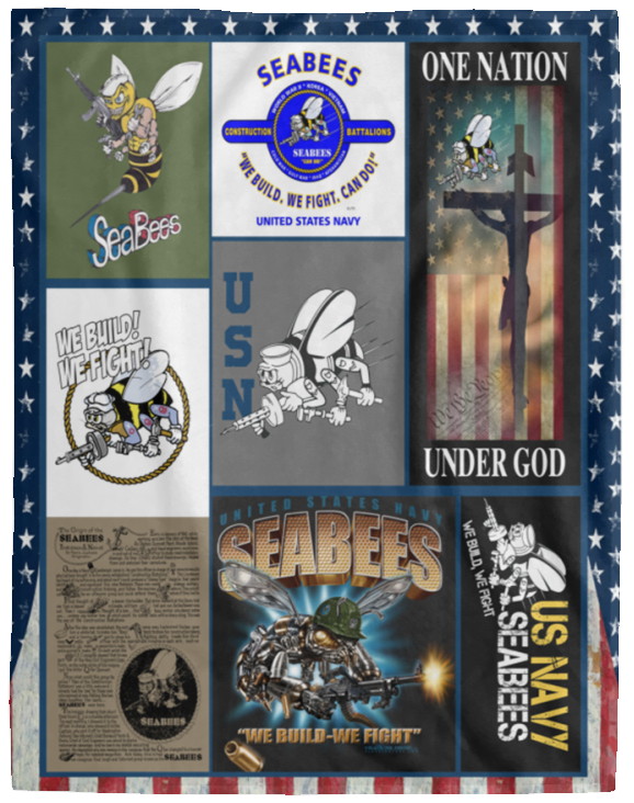 US NAVY SEABEES Blanket, U.S. Army Flag Blanket, Soldier Fleece, Sherpa Blanket - VPL Cozy Plush Fleece Blanket - 60x80