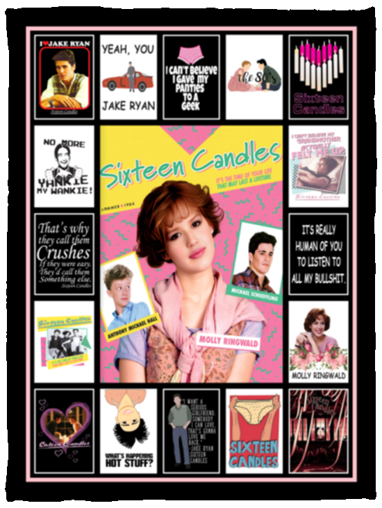 Sixteen Candles Blanket, Sixteenth Birthday Quilt, Fleece Sherpa, Molly Ringwald - VPS Cozy Plush Fleece Blanket - 30x40