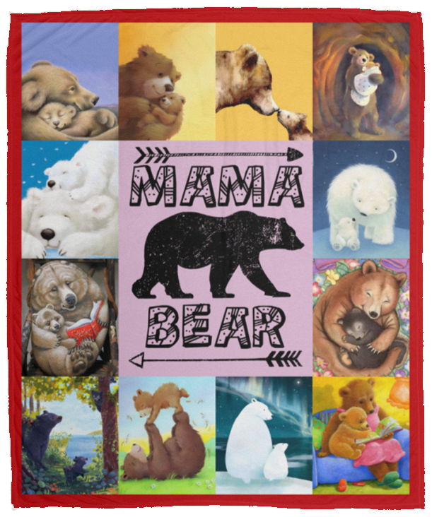 Mama Bear Blanket, Cute Cartoon Bear Theme Quilt, Fleece Sherpa, Bear Gifts - VPM Cozy Plush Fleece Blanket - 50x60