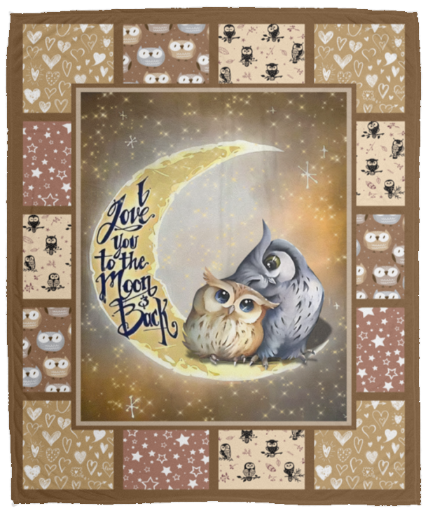 I Love You To The Moon And Back Blanket, Owl Love Warm Fleece, Sherpa Blanket - VPM Cozy Plush Fleece Blanket - 50x60