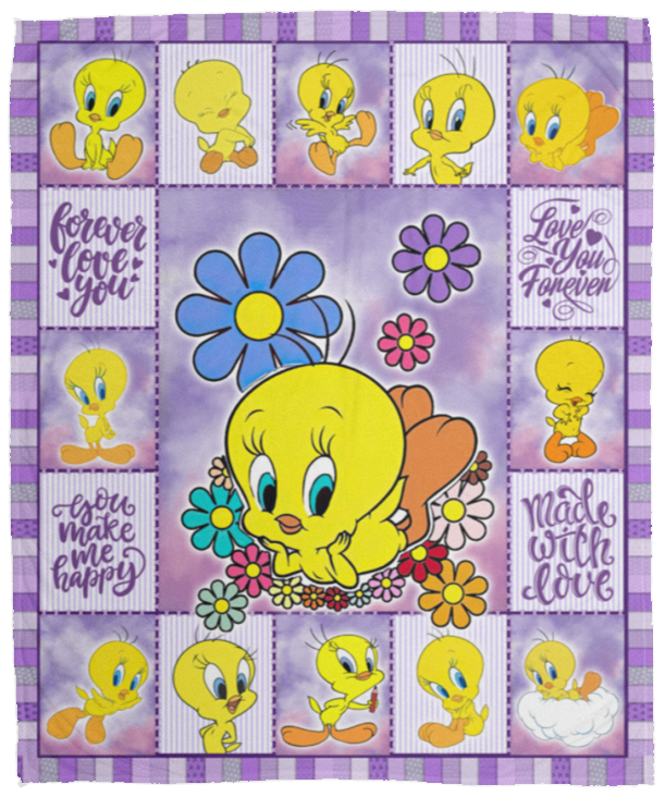 Tweety Bird Blanket, Custom Name Cartoons Fleece, Sherpa Blanket VPM Cozy Plush Fleece Blanket - 50x60