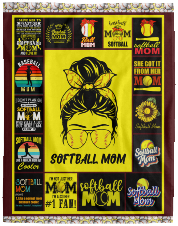 Softball Blanket, Couch Softball Player Mom Flannel Plush Fleece, Sherpa Blanket - VPL Cozy Plush Fleece Blanket - 60x80