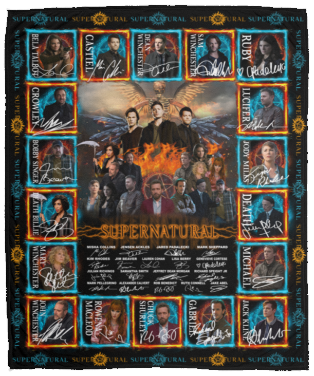 Supernatural Blankets, Demons Hunters Fleece Sherpa Blanket, Jared Padalecki VPM Cozy Plush Fleece Blanket - 50x60