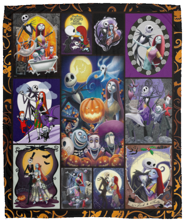 The Nightmare Before Christmas Blanket, Jack & Sally Fleece, Sherpa Blanket Gift VPM Cozy Plush Fleece Blanket - 50x60