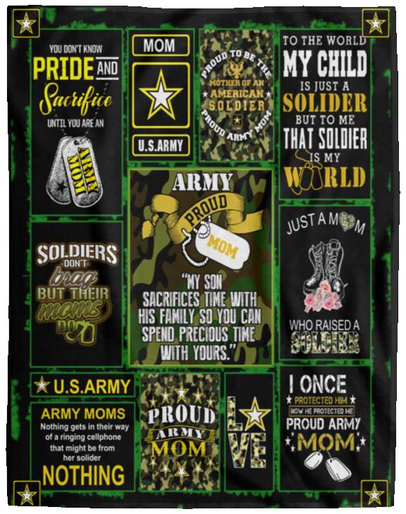 Proud Army Mom Blanket, Soldiers US Army Fleece, Sherpa Blanket Gift Idea - VPL Cozy Plush Fleece Blanket - 60x80